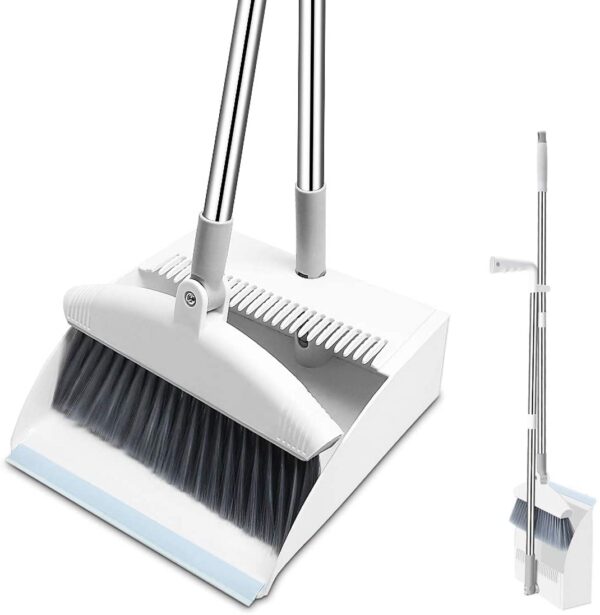 Broom and Dustpan Set, Standing Brooms with Dustpan Combo with Extendable Long Handle