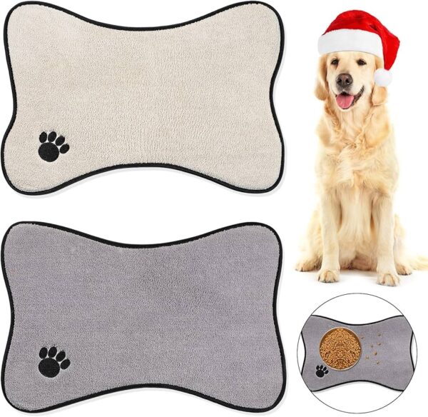 Dog Mat for Food and Water, 2 Pieces Bone Shape