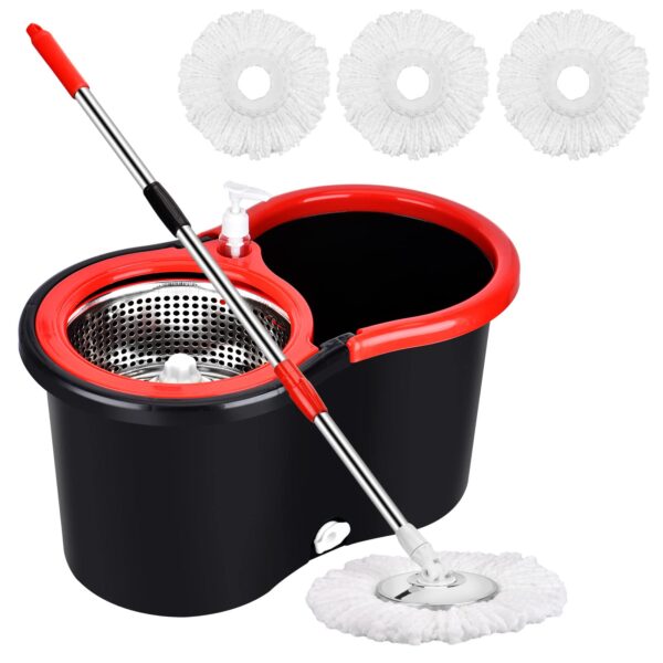 Mop and Bucket with Wringer Set, 360 Spin Mop and Bucket with 3 Replacement Heads